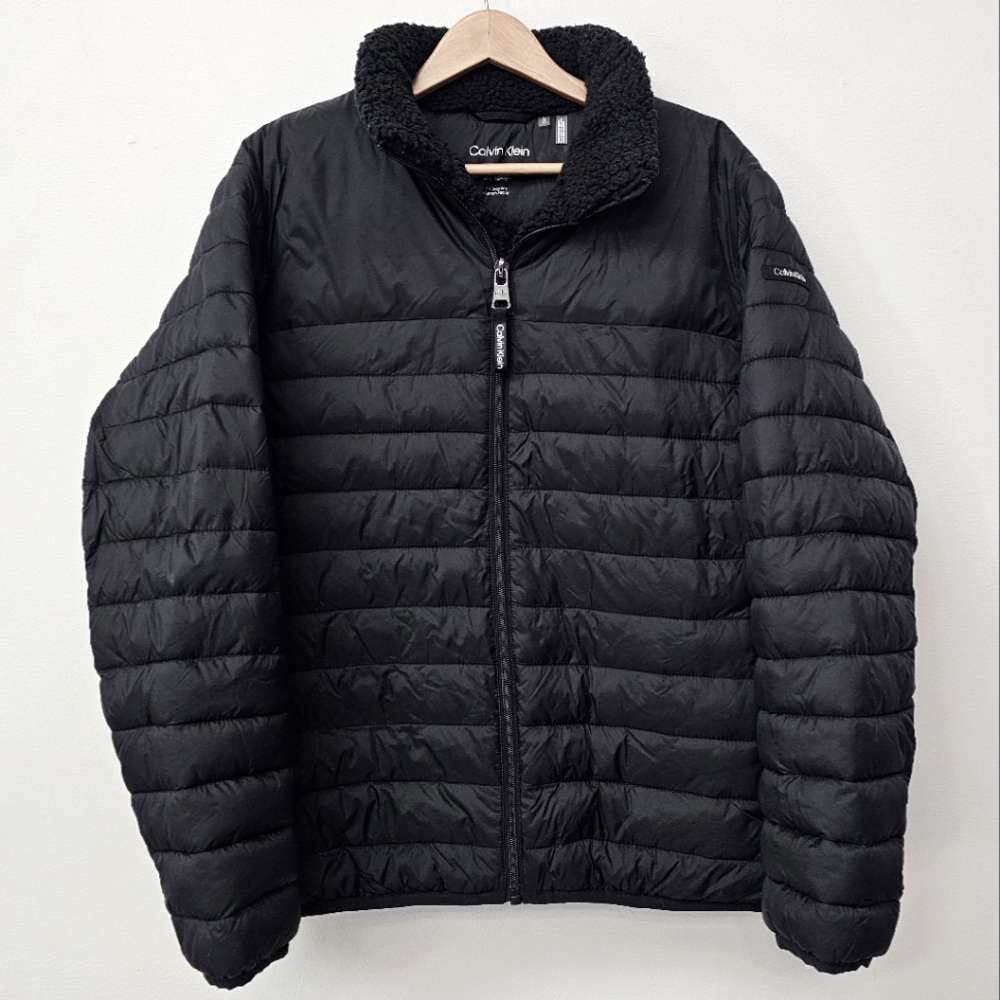 Calvin Klein Mens Black Sherpa Lined Sorona Auro Sleek Cozy Puffer Jacket Size L
